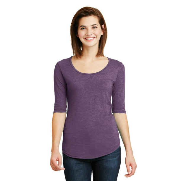 Anvil Women's Triblend Deep Scoop Neck 1/2 Sleeve T-Shirt M-6756L
